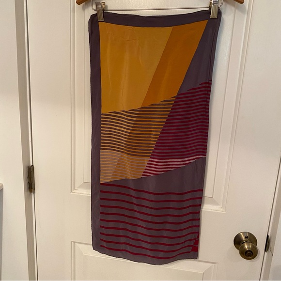 DIOR SCARF GRAY RED ORANGE SILK SQUARE LUXURY ACCESSORY STRIPES COLOR BLOCK - Picture 9 of 10